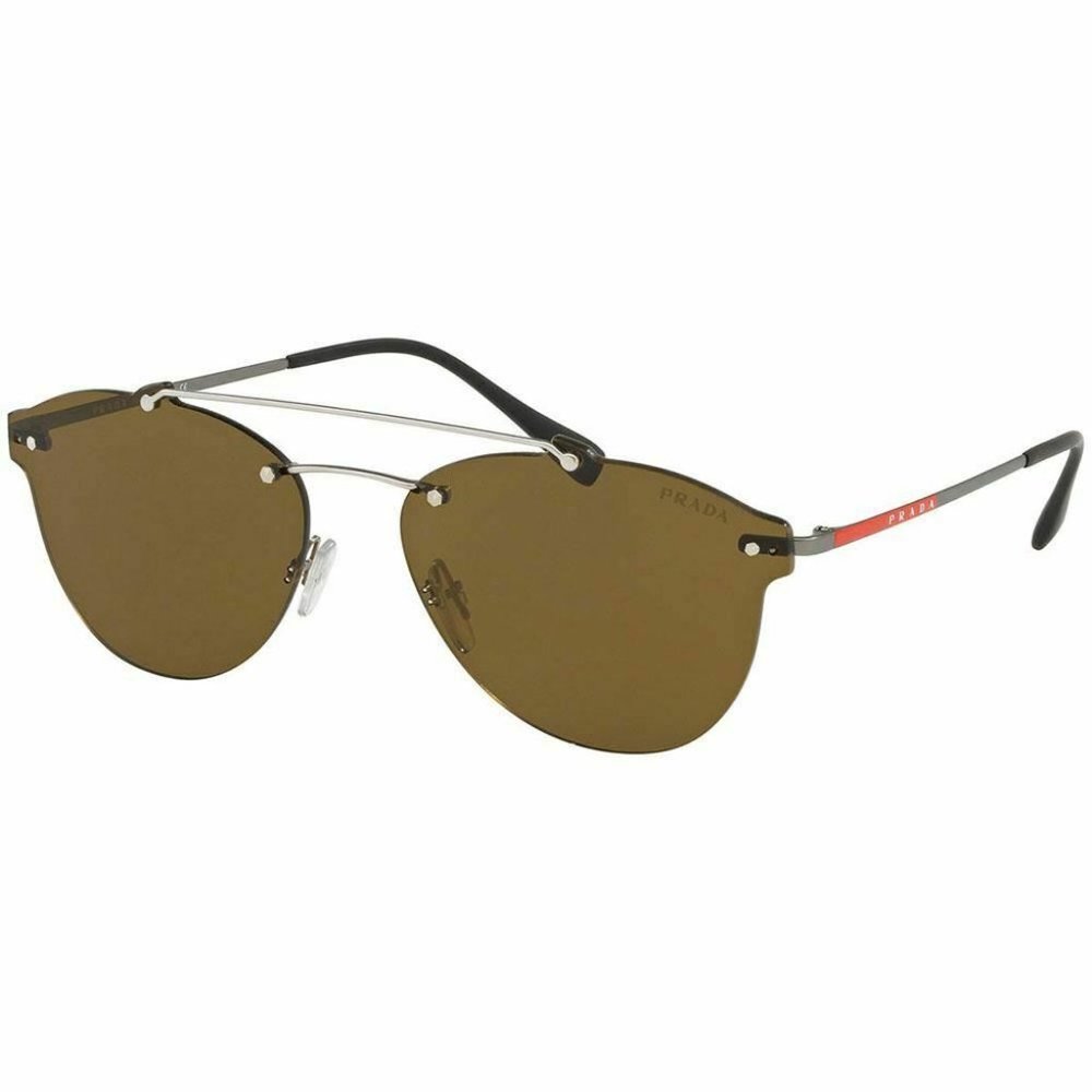 Prada Rimless Sunglasses Brown Lenses with Black and Red Temples